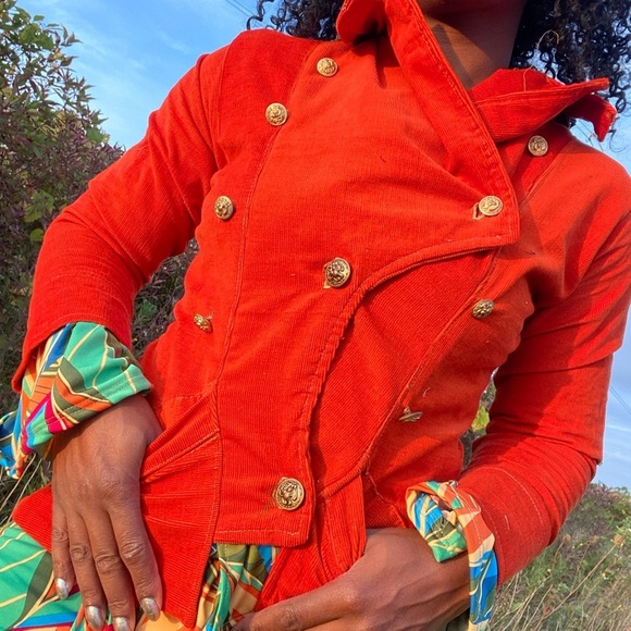 Custom made orange corduroy jacket size medium - Picture 2 of 8